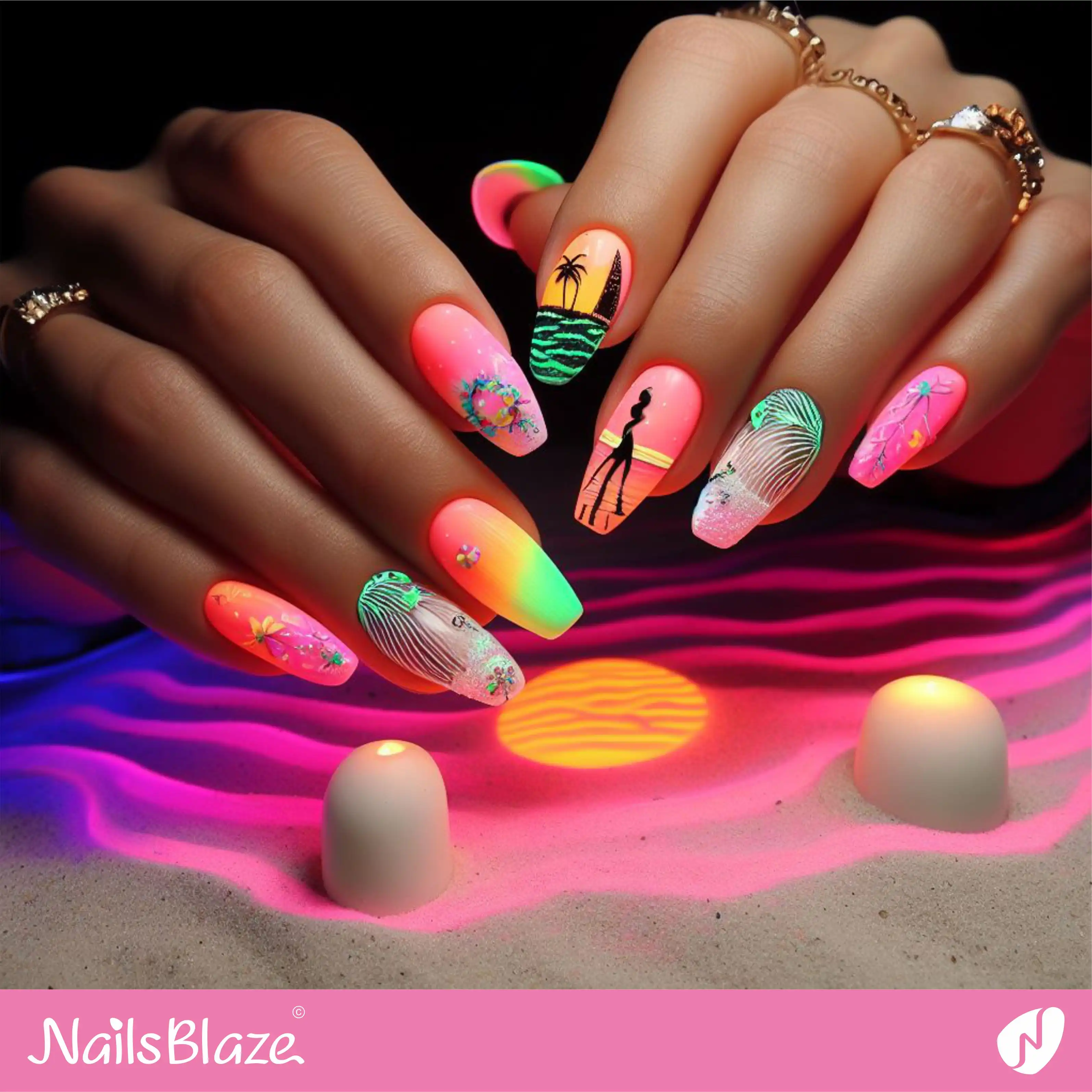 Beach Wedding Neon Nail Design| Wedding-NB-D-50